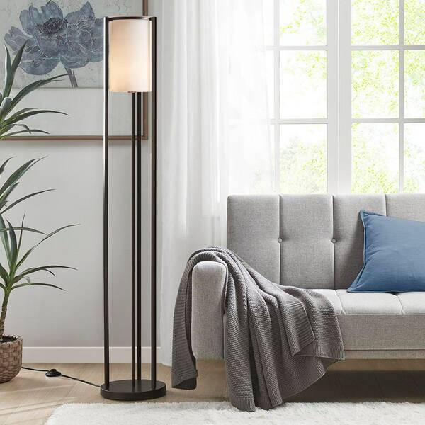 63 in. Black Modern 1-Light Smart Dimmable Floor Lamp for Living Room with White Glass Cylinder Shade