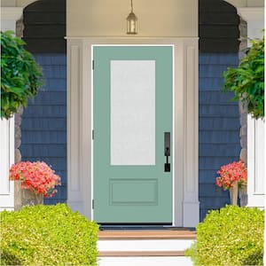 Legacy 36 in. x 80 in. 3/4 Lite Rain Glass RHOS Primed Quarry Finish Fiberglass Prehung Front Door