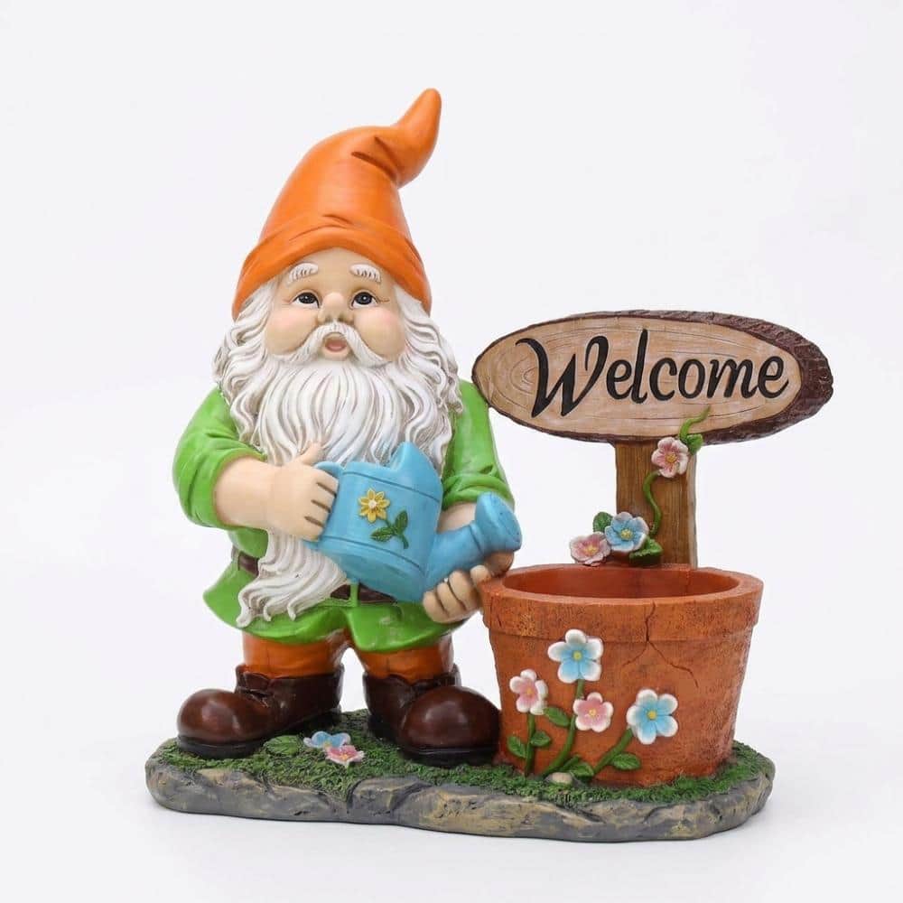WOQWOQ 25.2 in Orange Resin Outdoor Gnome Flower Pot Planter for