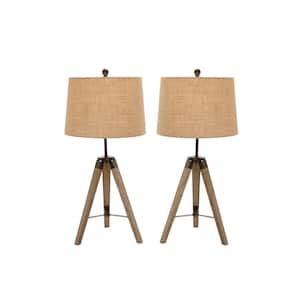 31 in. Brown Wood Tripod Task and Reading Table Lamp (Set of 2)