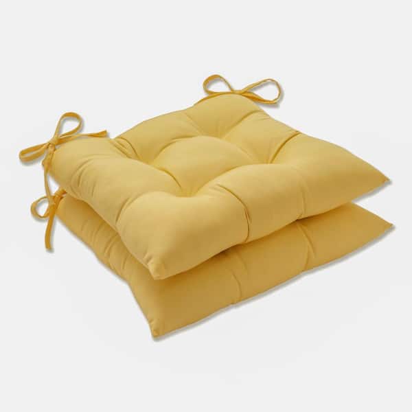 Pillow Perfect Solid 19 x 19 2-Piece Outdoor Dining chair Cushion in Yellow Fortress