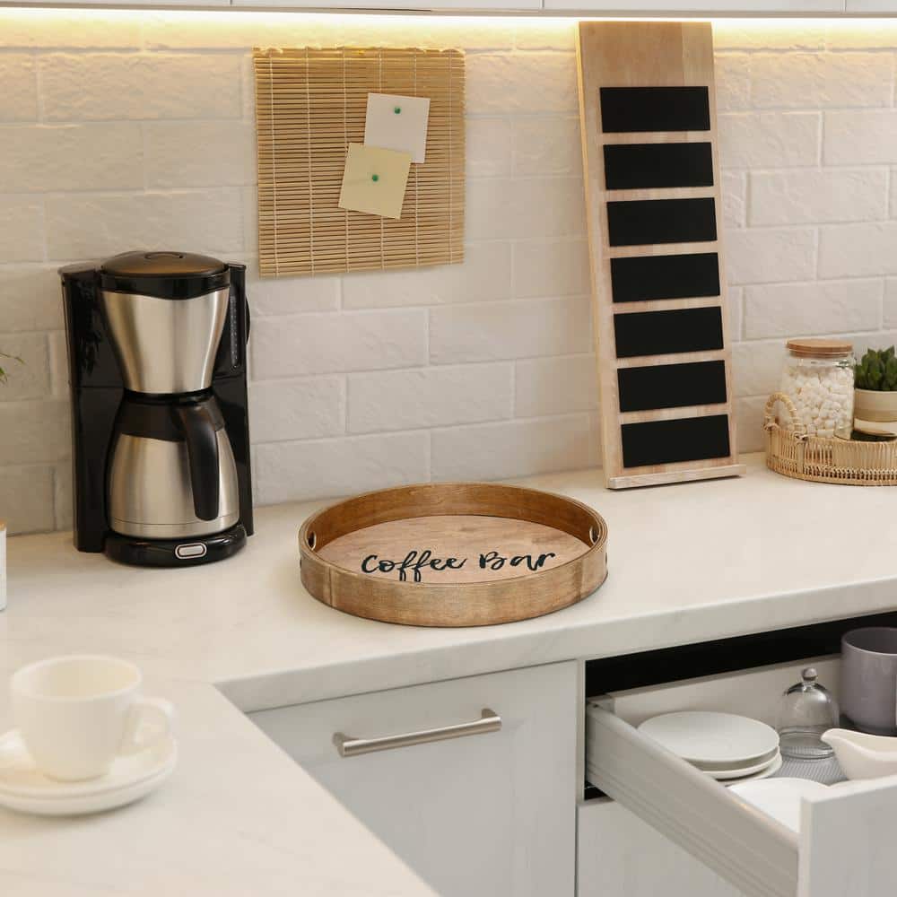 Farmhouse Chic 13.75" Poplar Wood Round Serving Tray with Scripted Text