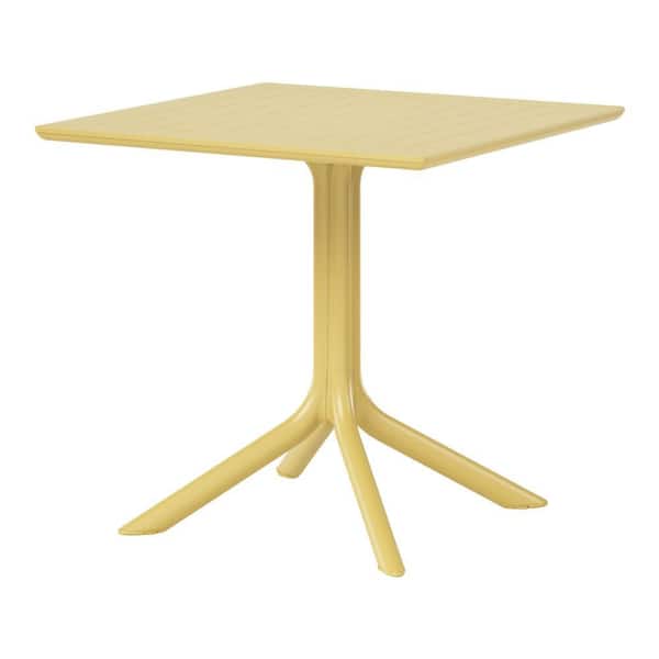 Frond and Form Outdoor Patio Modern Poly Plastic 31.5 in. Square Pedestal Dining Table, Yellow