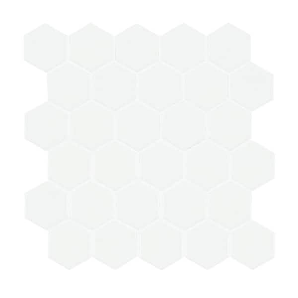 MSI Take Home Tile Sample - White Hexagon 4 in. x 4 in. Matte Porcelain Mesh-Mounted Mosaic Floor and Wall Tile