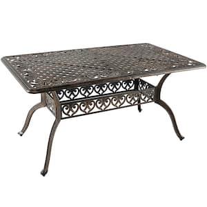 59 in. Patio Rectangle Dining Table Outdoor Cast Aluminum Table with Umbrella Hole