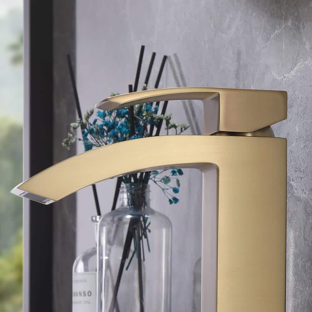 Brushed Gold Brass Single Handle Bathroom Faucet with Deck Plate