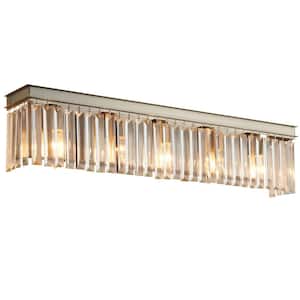 28 in. 5-Light Brushed Nickel Bathroom Vanity Light Wall Light Fixtures Over Mirror with Clear Crystal Shade