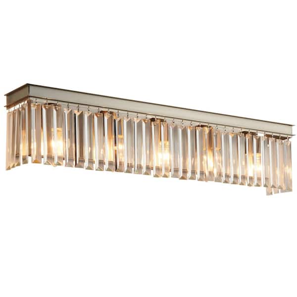 pasentel 28 in. 5-Light Brushed Nickel Bathroom Vanity Light Wall Light Fixtures Over Mirror with Clear Crystal Shade