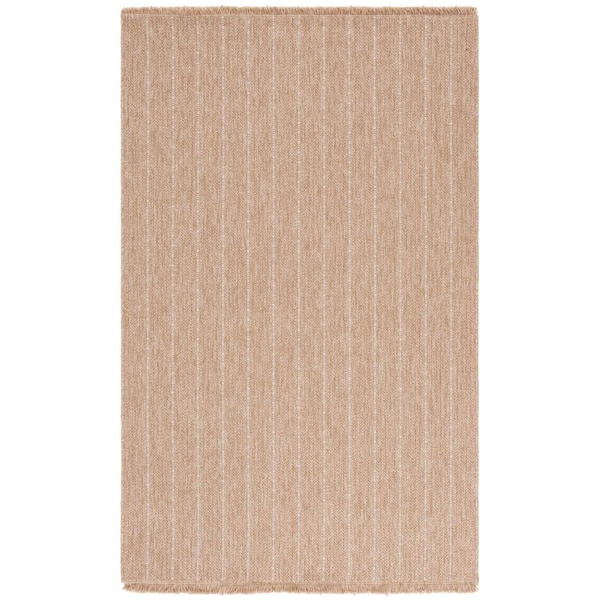 Retreat Natural/Ivory 9 ft. x 12 ft. Solid Striped Indoor/Outdoor Area Rug