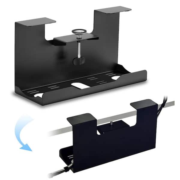 Yichuhaoxi Clamp-On Steel Cable Management Tray Under Desk Heavy-Duty No Drill 17x9 Inch Power Strip Tray Cord Organizer Black