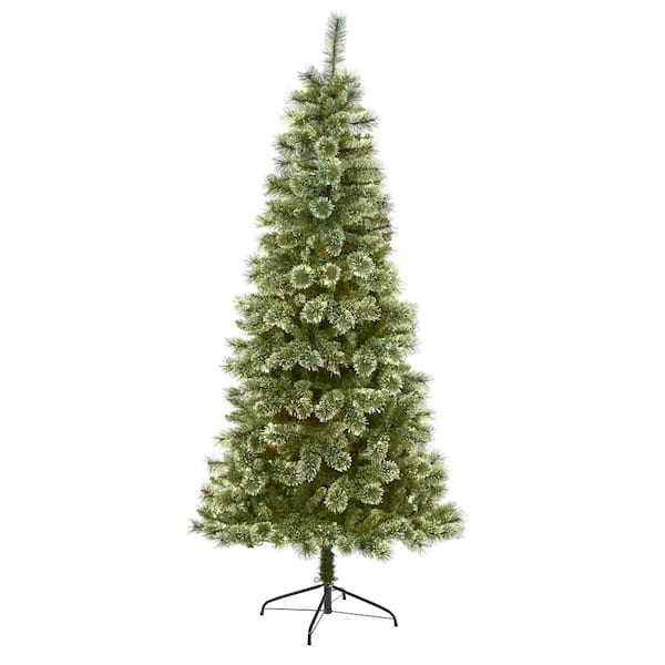 Nearly Natural 7 ft. Wisconsin Slim Snow Tip Pine Artificial Christmas Tree with 652 Bendable Branches