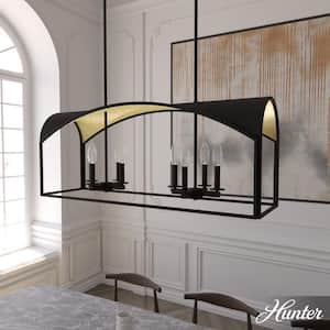 Dukestown 8-Light Natural Iron Island Chandelier with Gold Leaf Detailing