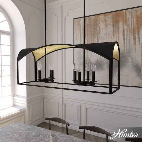 Hunter Dukestown 8-Light Natural Iron Island Chandelier with Gold Leaf Detailing