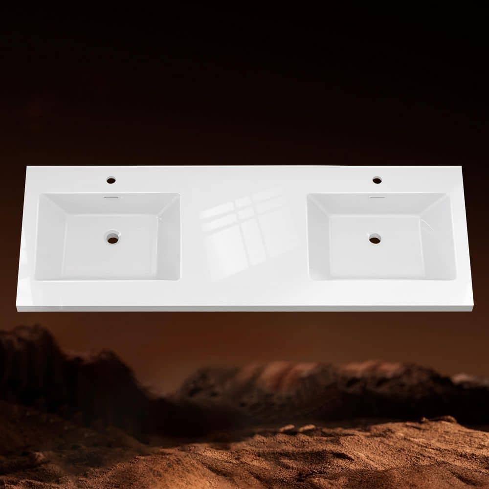 Zeafive 60 in. W x 22 in. D Solid Surface Vanity Top in Pure White