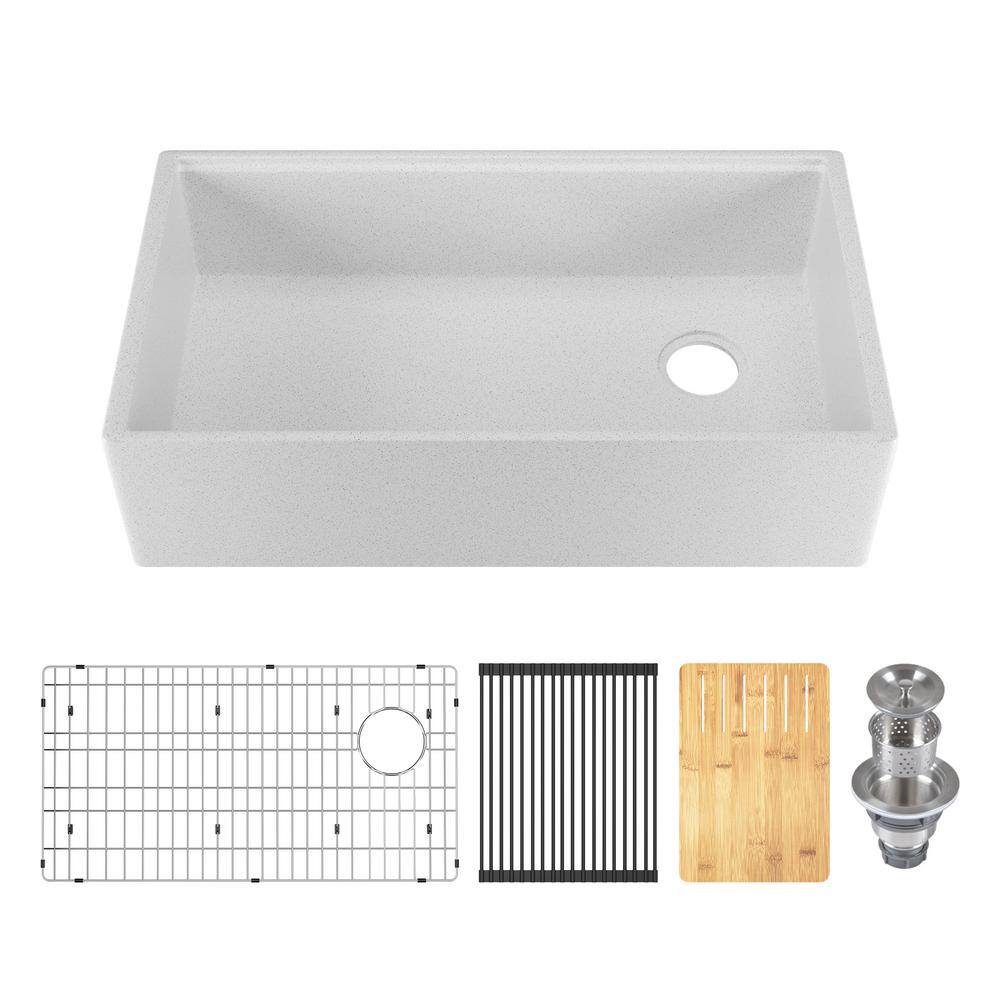 33" Gritty White Stainless Steel Farmhouse Workstation Sink
