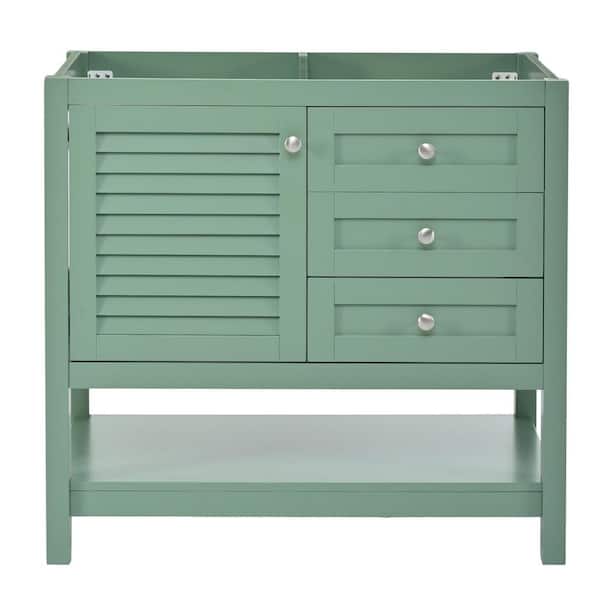 36 in. Bath Vanity Cabinet without Top in Green with 2 Drawers, Open Shelf, Soft Closing Doors, Solid Wood Feet