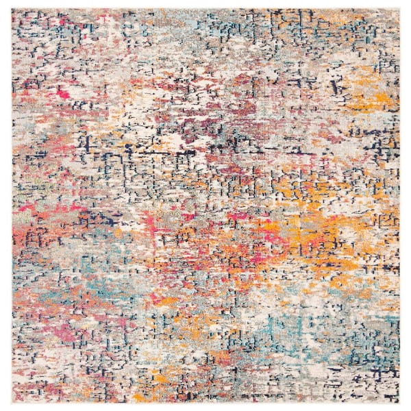 SAFAVIEH Madison Gray/Pink 9 ft. x 9 ft. Abstract Gradient Square Area Rug