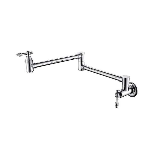 Double Joint Swing Arm Wall Mount Pot Filler Faucet Folding Kitchen Faucet Pot Filler in Chrome