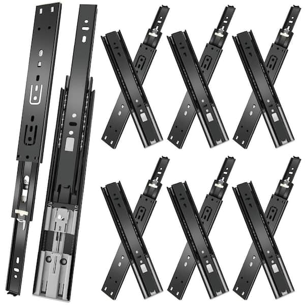3-Fold Full Extension 12 in. Black Steel Undermount Soft-Close Heavy Duty Side Mount Drawer Slides 6 Pairs