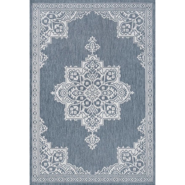 Arden Vintage Casual Medallion Blue/Cream 8 ft. x 10 ft. Indoor/Outdoor Area Rug