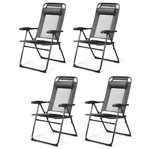 Gray Steel Folding Outdoor Patio Dining Chair (4-Pack)