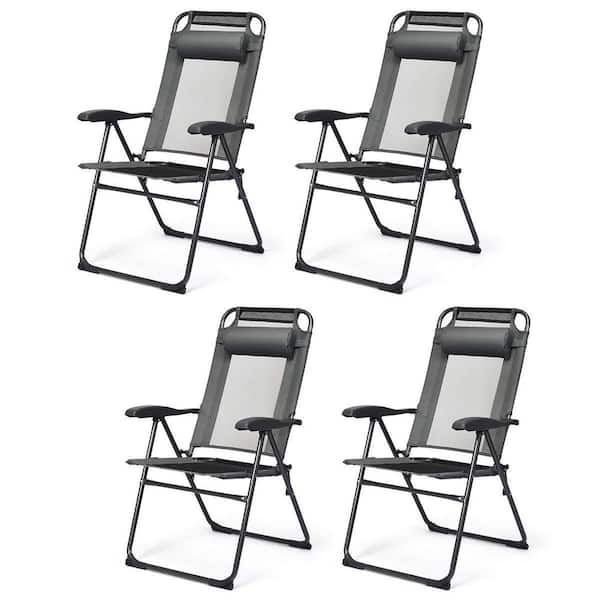 Alpulon Gray Steel Folding Outdoor Patio Dining Chair (4-Pack)