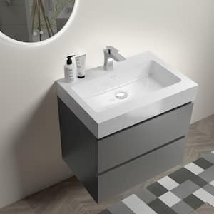 24 in. W x 18.1 in. D x 25.2 in. H Single Sink Floating Bath Vanity in Space Grey whit White 1-Piece Basin Top