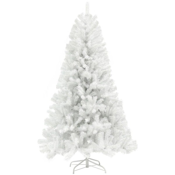 7. 5ft Tall Artificial Christmas Tree, Unlit Xmas Tree with 1346 Branch Tips, Auto Open, Steel Base, Holiday, White
