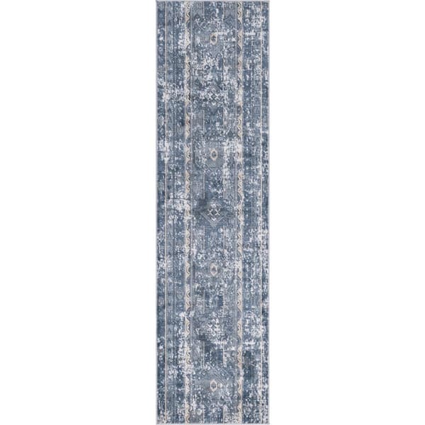 Unique Loom Portland Depoe Blue 2 ft. 2 in. x 8 ft. Runner Rug