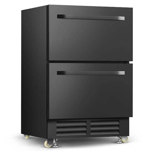 24 in. 4.9 cu. ft. Built-In Dual Drawer Fridge Outdoor Refrigerator in Black Stainless Steel with Wheels