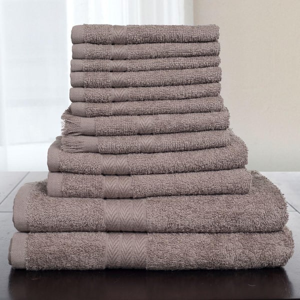 Lavish Home 100% Cotton Towel Set in Taupe (12-Piece)
