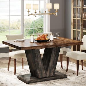 Farmhouse Black and Brown Engineered Wood 47 in. Pedestal Dining Table (Seats 4)