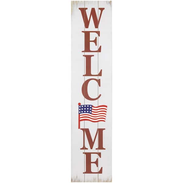 36 in. Welcome USA Flag Americana Wooden Porch Board Sign Decoration