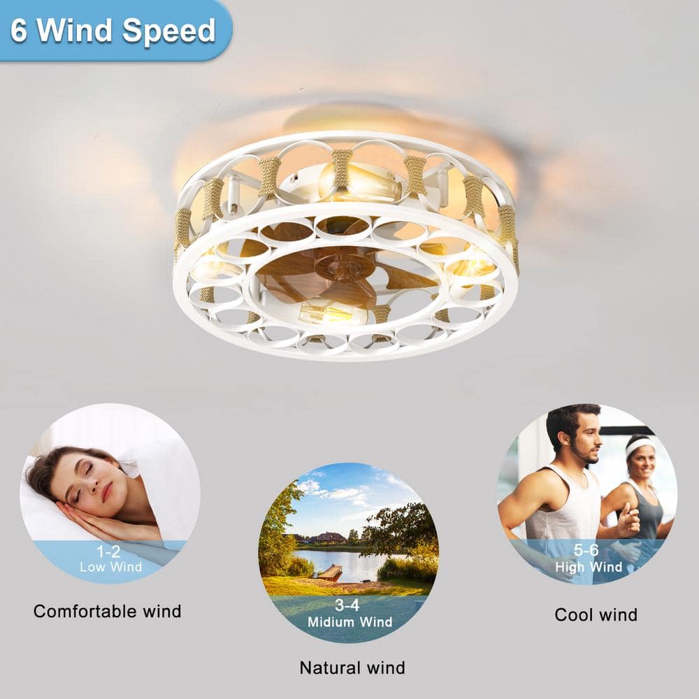 19.7" White Caged Ceiling Fan with Walnut Blades and Remote