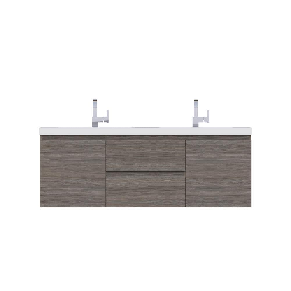 Gray MDF Double Sink Wall-Mounted Bathroom Vanity