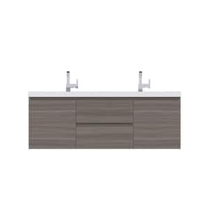 Paterno 60 in. W x 19 in. D Double Wall Mount Bath Vanity in Gray with Acrylic Vanity Top in White with White Basin