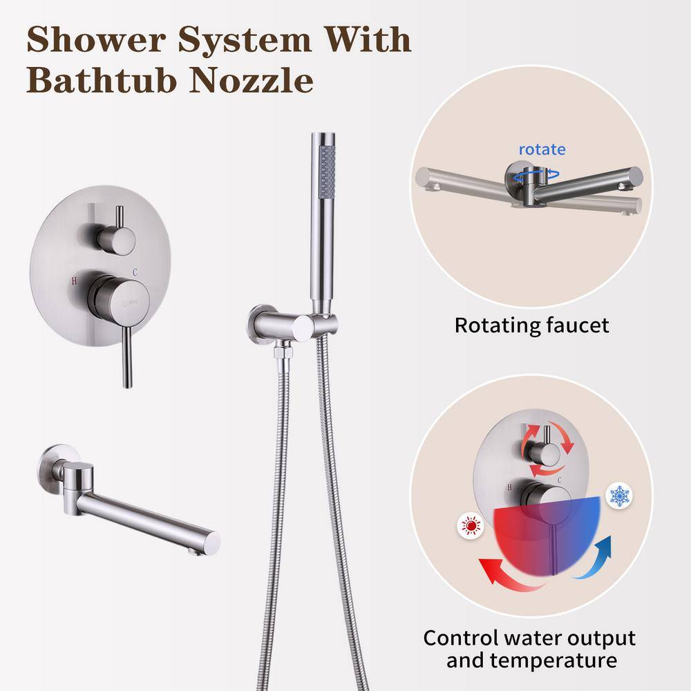 Brushed Nickel Wall Mounted Rain Shower Faucet Set
