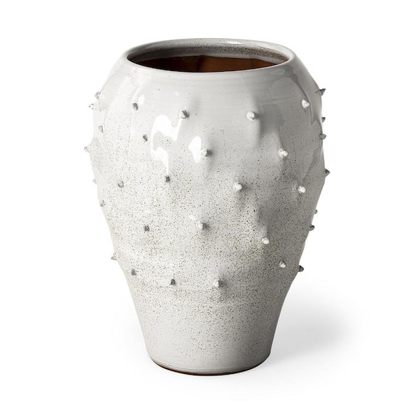 HomeRoots 14 in. White Ceramic Cylinder Decorative Vase