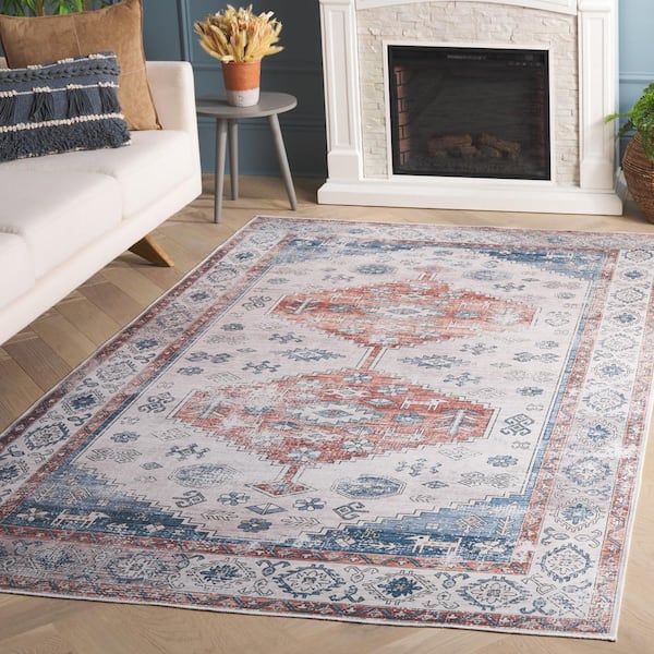 Arizona 6 ft. x 6 ft. Rust/Beige Machine Washable Distressed Ornate Border square Area Rug