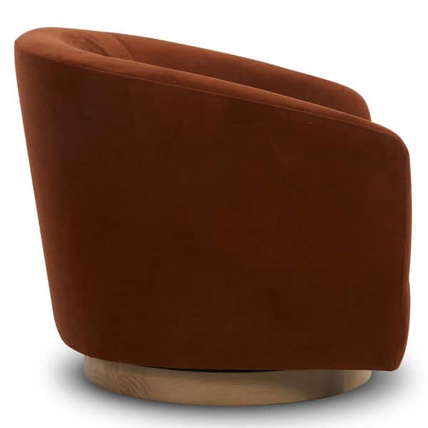 Nereus Rust Velvet Swivel Accent Chair with Arms and Wood Base