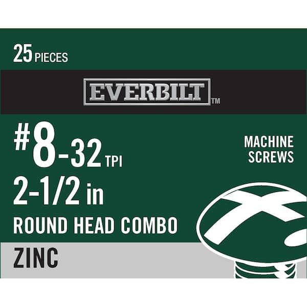 Everbilt #8-32 x 2-1/2 in. Combo Round Head Zinc Plated Machine Screw (25-Pack)