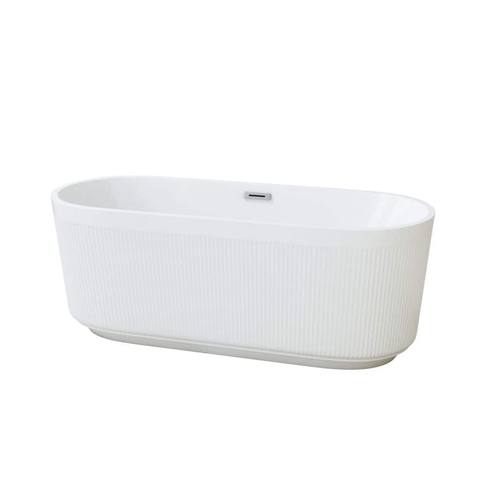 59 in. x 30 in. Oval Acylic Flatbottom Freestanding Soaking Bathtub with Center Drain in Gloss White price history on PriceWatchPro