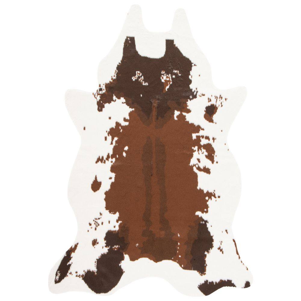 Faux Cow Hide 3 ft. x 5 ft. Ivory/Dark Brown Flokati Marble Area Rug price history on PriceWatchPro