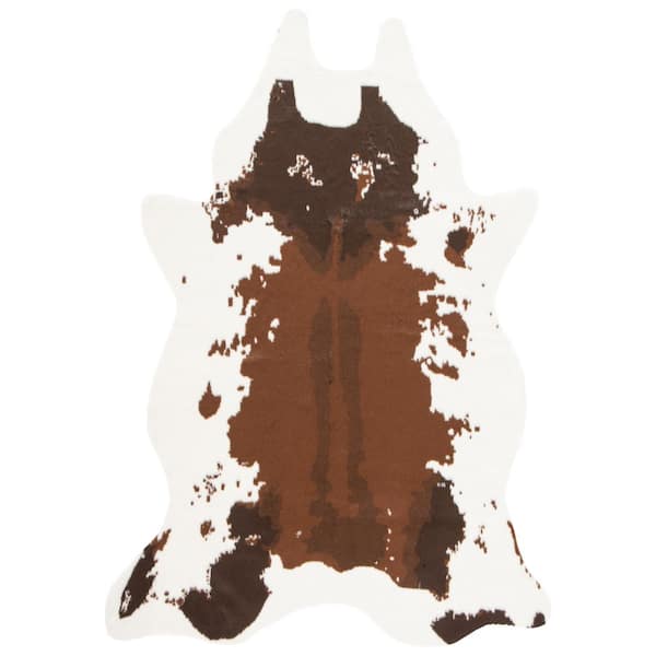 Faux Cow Hide 5 ft. x 6 ft. Ivory/Dark Brown Flokati Marble Area Rug