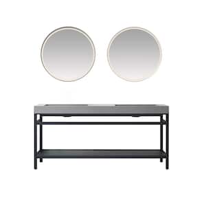 Ablitas 72 in. W x 20 in. D x 34 in. H Double Sink Bath Vanity in Matt Black with Gray Composite Stone Top and Mirror