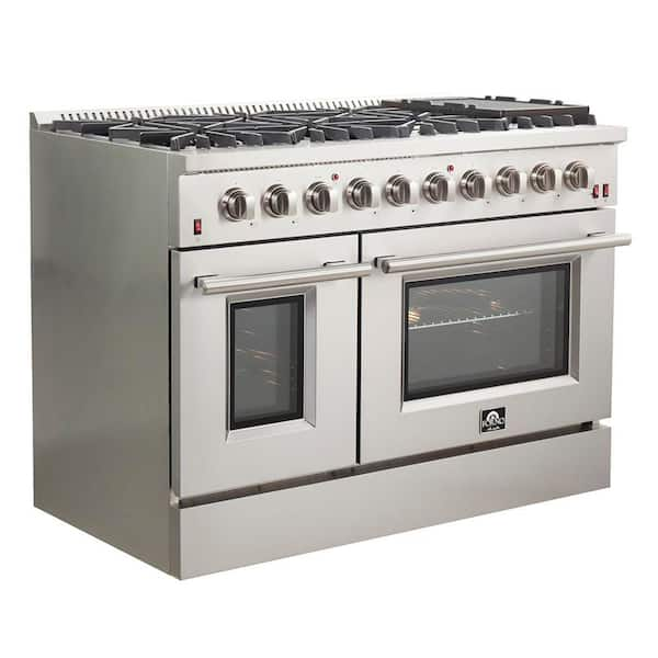 48 in. 6.58 cu. ft. Capacity Professional Freestanding Double Oven Gas Range with 8 Italian Burners in Stainless Steel