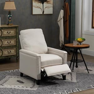 Taylor + Logan 27 in. W Gray Upholstered Transitional Style Pillow Back Recliner with Accent Nail Trim and Pushback Recline, Light Gray