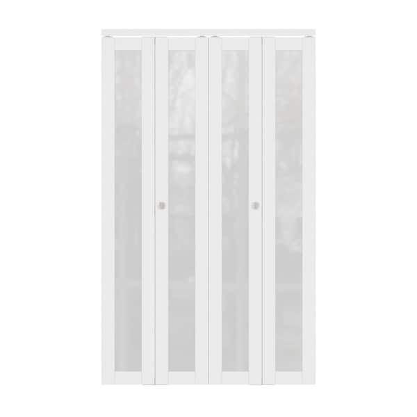 56 in. x 80 in. 1-Lite Frosted Glass Solid Core MDF White Finished Glass Closet Bi-Fold Door with Hardware For Closet