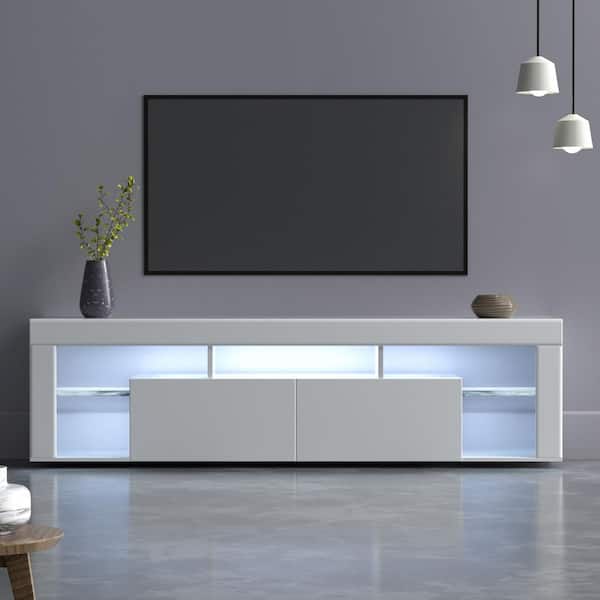 Wall Mounted Cabinet 1 TV Unit, Grey TV Stand Modern Display Units Floating Design High Gloss Living Room Set with LED Lights 