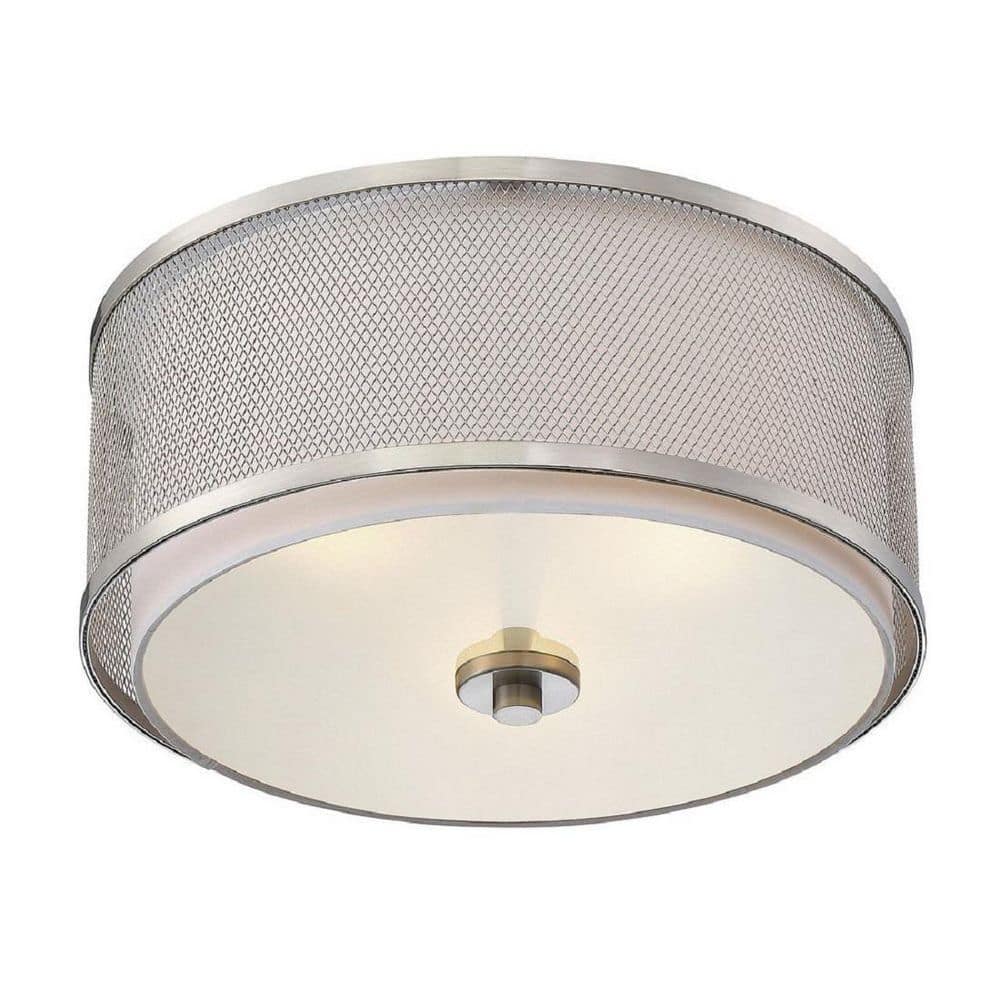 Brushed Nickel 3-Light Drum Flush Mount with White Fabric Shade